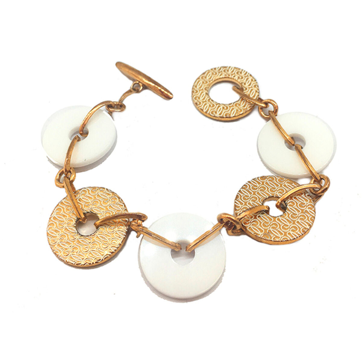 Image de Bracelet Femme Guess CWB10902 Céramique Doré Acier Blanc Acier/Céramique (21 cm), disponible chez Rue des Bijoux, parfaite pour un look élégant et sophistiqué.