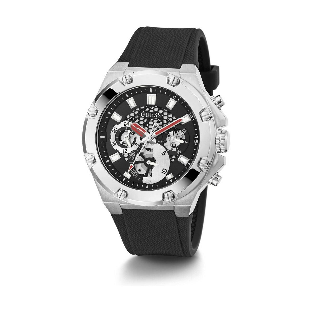 Image de Montre Homme Guess GW0334G1 Noir (Ø 46 mm), disponible chez Rue des Bijoux, parfaite pour un look élégant et sophistiqué.