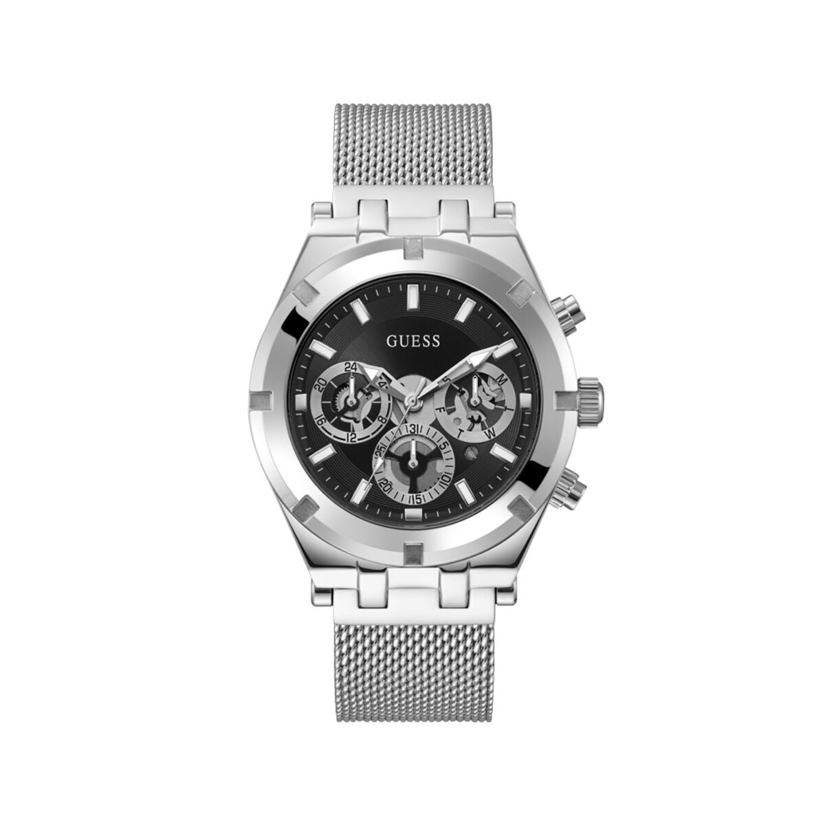 Image de Montre Homme Guess GW0582G1 Noir Argenté, disponible chez Rue des Bijoux, parfaite pour un look élégant et sophistiqué.