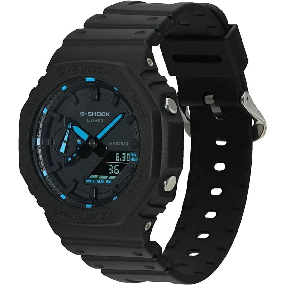 Montre Homme Casio G-Shock OAK - NEON BLUE INDEX Noir (Ø 45 mm) - Disponible chez Rue des Bijoux