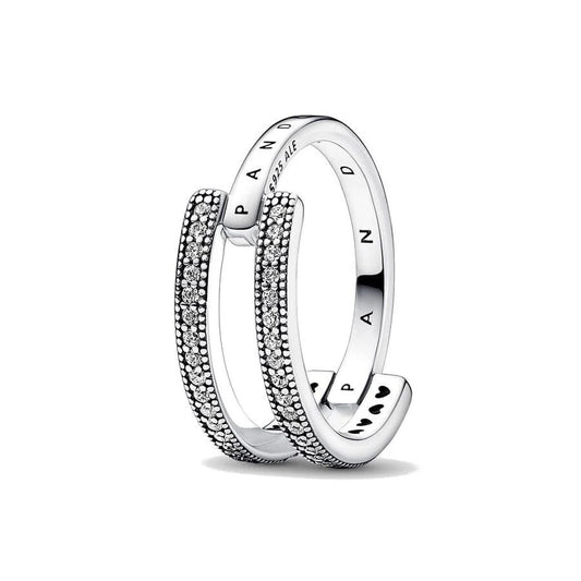 Image de Bague Femme Pandora SIGNATURE LOGO & PAVE DOUBLE BAND - RING - SIZE 52, un produit de qualité par Rue des Bijoux