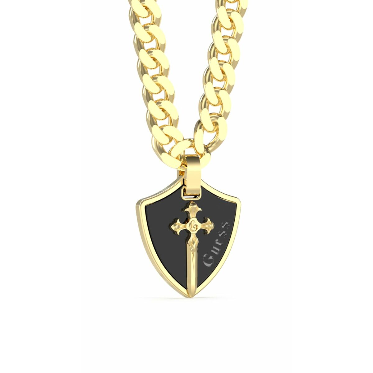 Image de Collier Homme Guess JUMN04019JWYGBKT-U Croix, disponible chez Rue des Bijoux, parfaite pour un look élégant et sophistiqué.