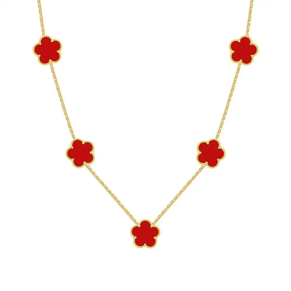 Collier Amaryllis avec Pendentifs Trèfle Rouge en Acier Inoxydable Plaqué Or | Rue des Bijoux