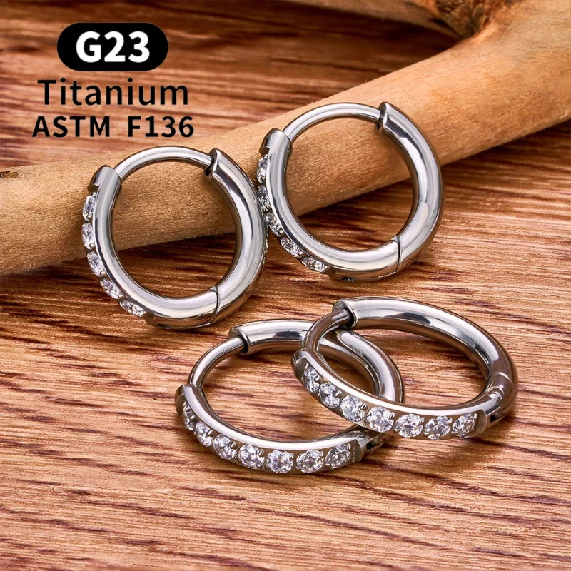 Boucles d'oreilles Talia en titane G23 ASTM F136, couleur argent, ornées de zirconium cubique.