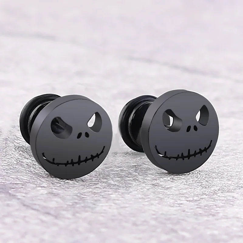 Boucles d'oreilles tête de citrouille Halloween,en acier inoxydable et titane couleur noir de Rue des Bijoux