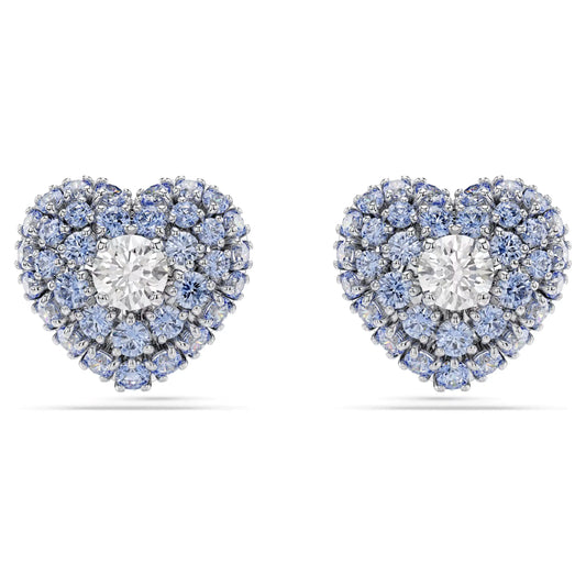 boucles d'oreilles clous de Swarovski en forme de coeur bleu vendu par Rue des Bijoux