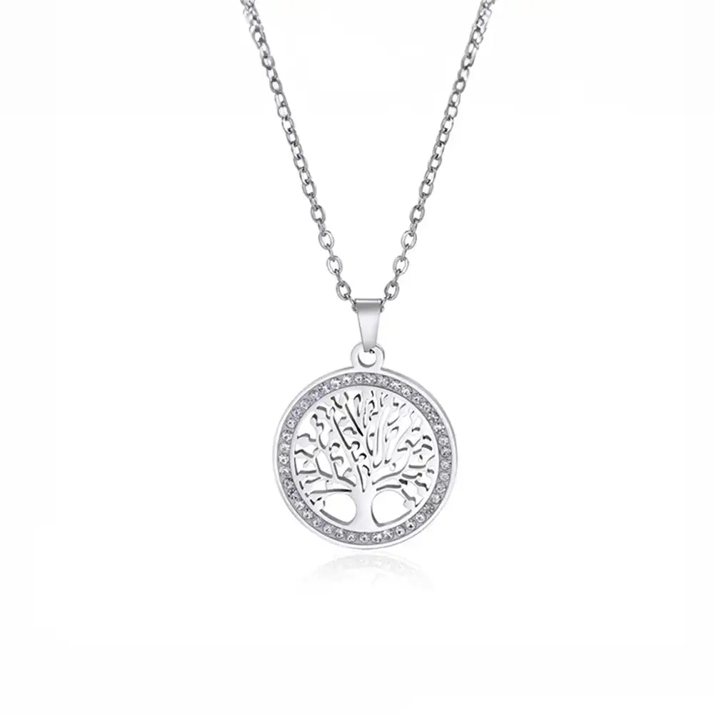 Collier Elina en acier inoxydable avec pendentif arbre de vie orné de zircons cubiques