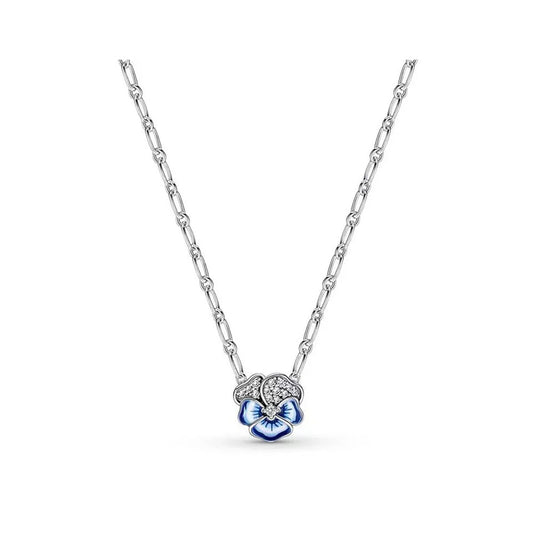 collier en argent sterling fleur bleu