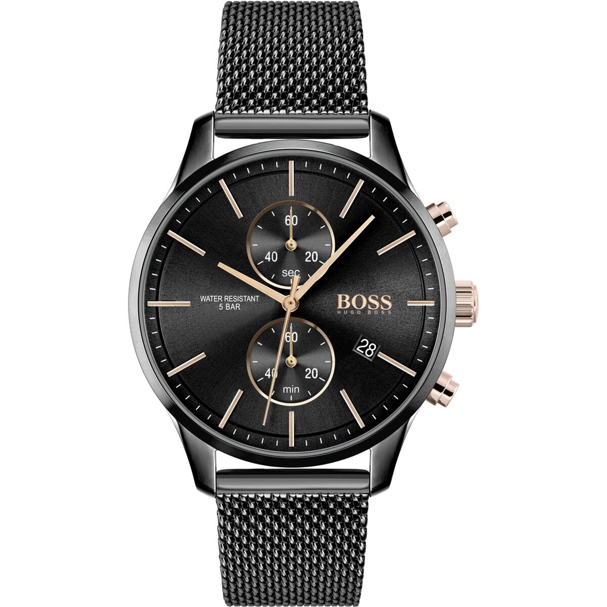 montre hugo boss pour homme, toute noir très chic, en vente chez Rue des Bijoux