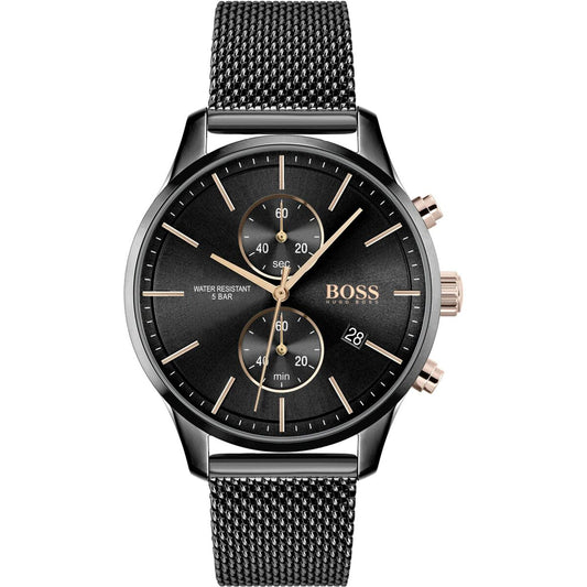 montre hugo boss pour homme, toute noir très chic, en vente chez Rue des Bijoux